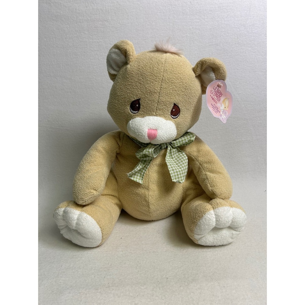 Vintage 2001 Precious Moments Enesco Unisex Tan Teddy Bear Plush Gingham Bow 10"
